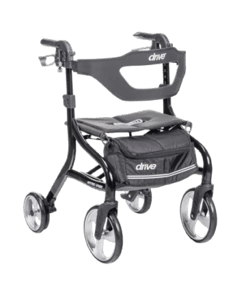 Drive Medical Nitro Sprint Rollator - lightweight aluminum mobility walker with 4 wheels, padded seat, and storage pouch for seniors and elderly users