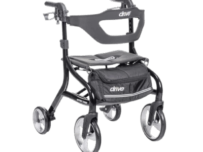 Drive Medical Nitro Sprint Rollator - lightweight aluminum mobility walker with 4 wheels, padded seat, and storage pouch for seniors and elderly users